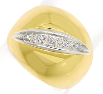 Foto 1 - Gold-Bandring breit mit Diamanten in Weißgold Streifen, S1396