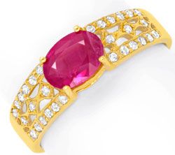 Foto 1 - Diamantring, Spitzen Rubin Burma Farbe, Gelbgold, S4744